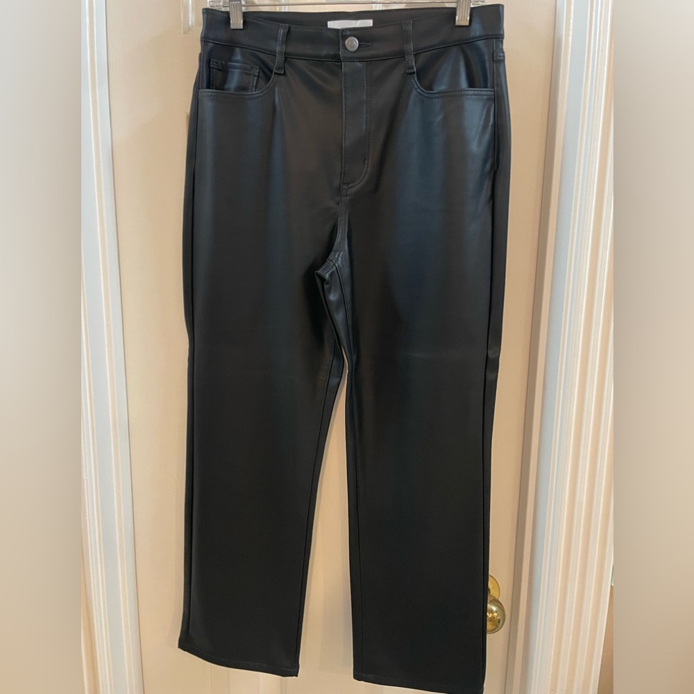 LOFT Black Faux Leather Straight-Leg Pants